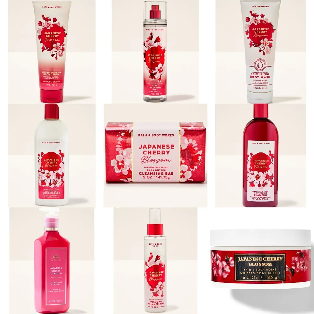 Bath & Body Works Japanese Cherry Blossom 9 Piece Body Care Collection Set NEW